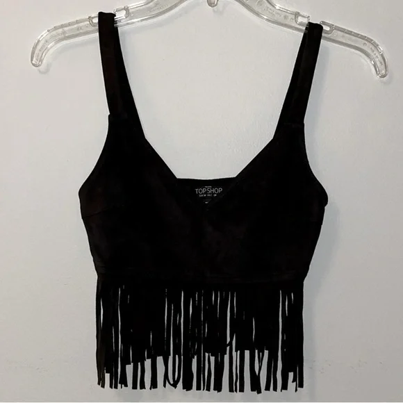 Topshop Black Fringe Crop Top - Picture 1 of 3